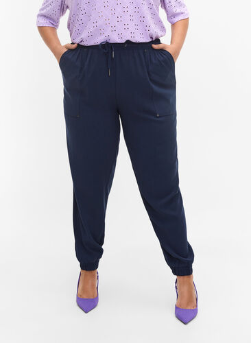 Trousers with pockets and elasticated trim, Navy Blazer, Model image number 1