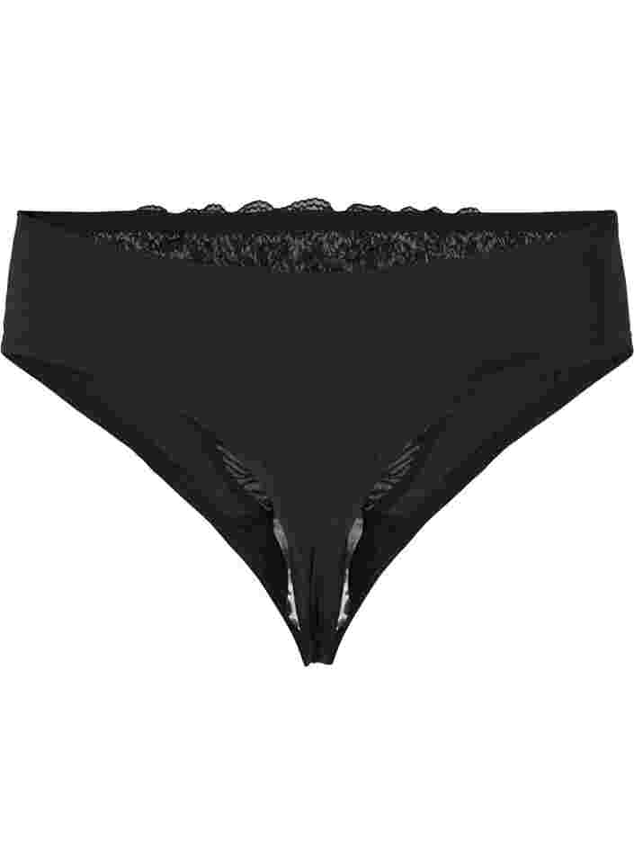 G-string with mesh and lace, Black, Packshot image number 1