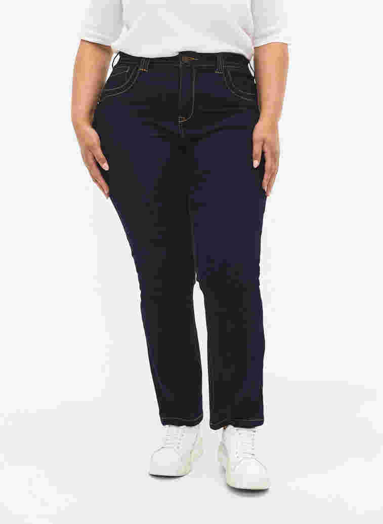 Slim fit Vilma jeans with a high waist, Dk blue rinse, Model image number 1