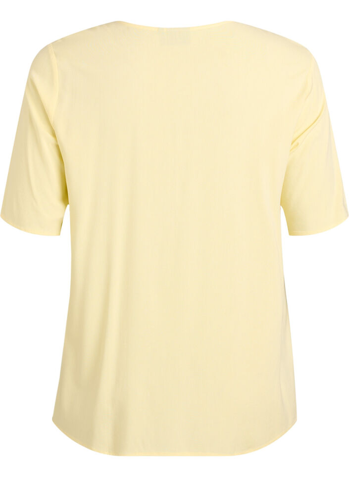 FLASH - Short-sleeved woven blouse with round neck, Yellow, Packshot image number 1
