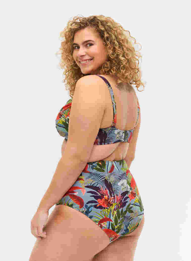 High-waisted bikini bottoms with floral print, Citadel AOP, Model image number 1