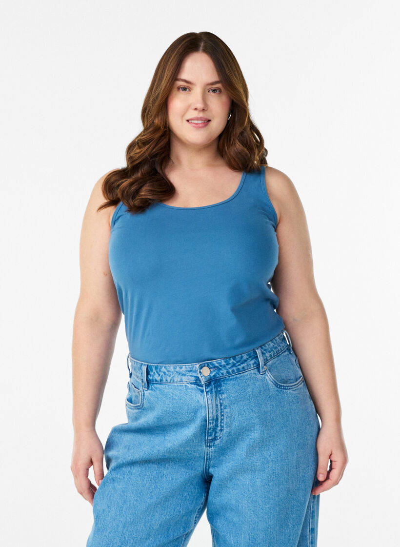Solid color basic top in cotton, Grey, Model image number 0