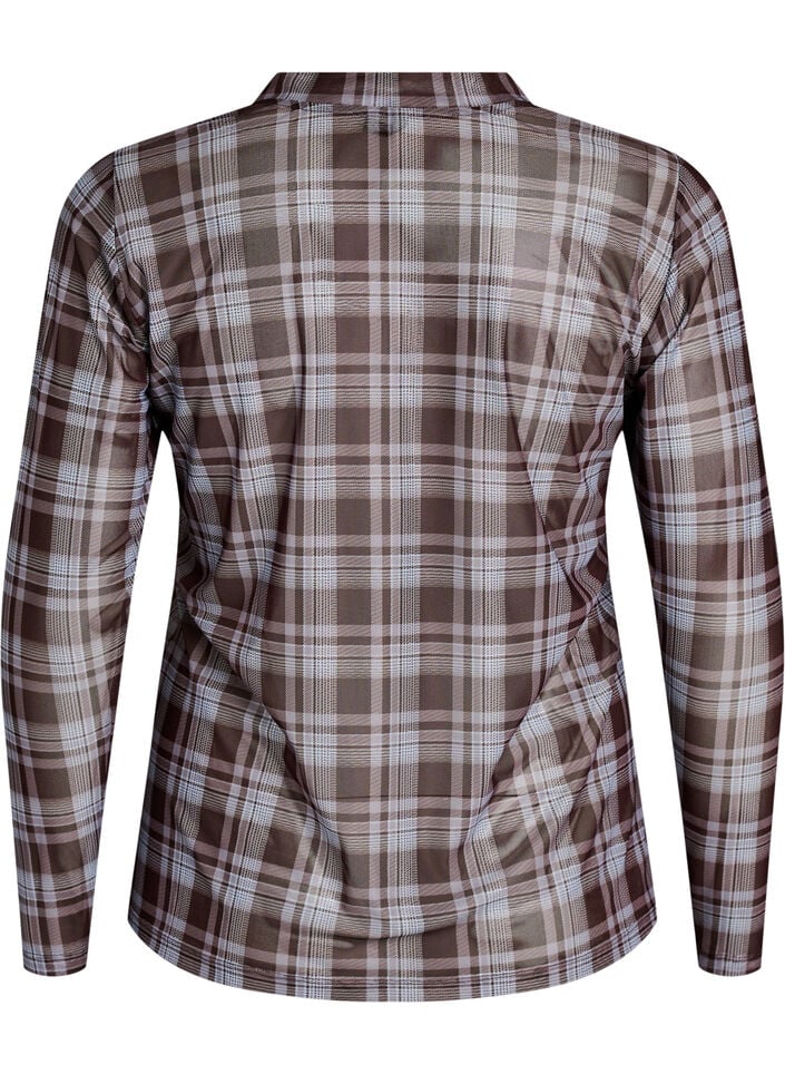 Checked mesh blouse, Blue, Packshot