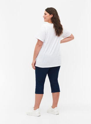 FLASH - High waisted denim capri trousers with slim fit, Blue denim, Model image number 1
