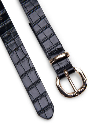 Faux leather belt with crocodile pattern, Black, Packshot image number 1