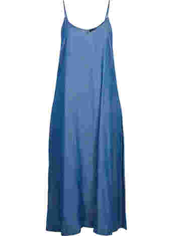 Long denim dress with thin straps