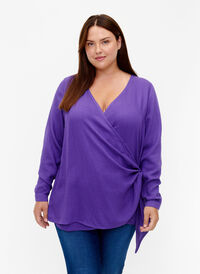 Long-sleeved blouse in viscose with a wrap look, Prism Violet, Model