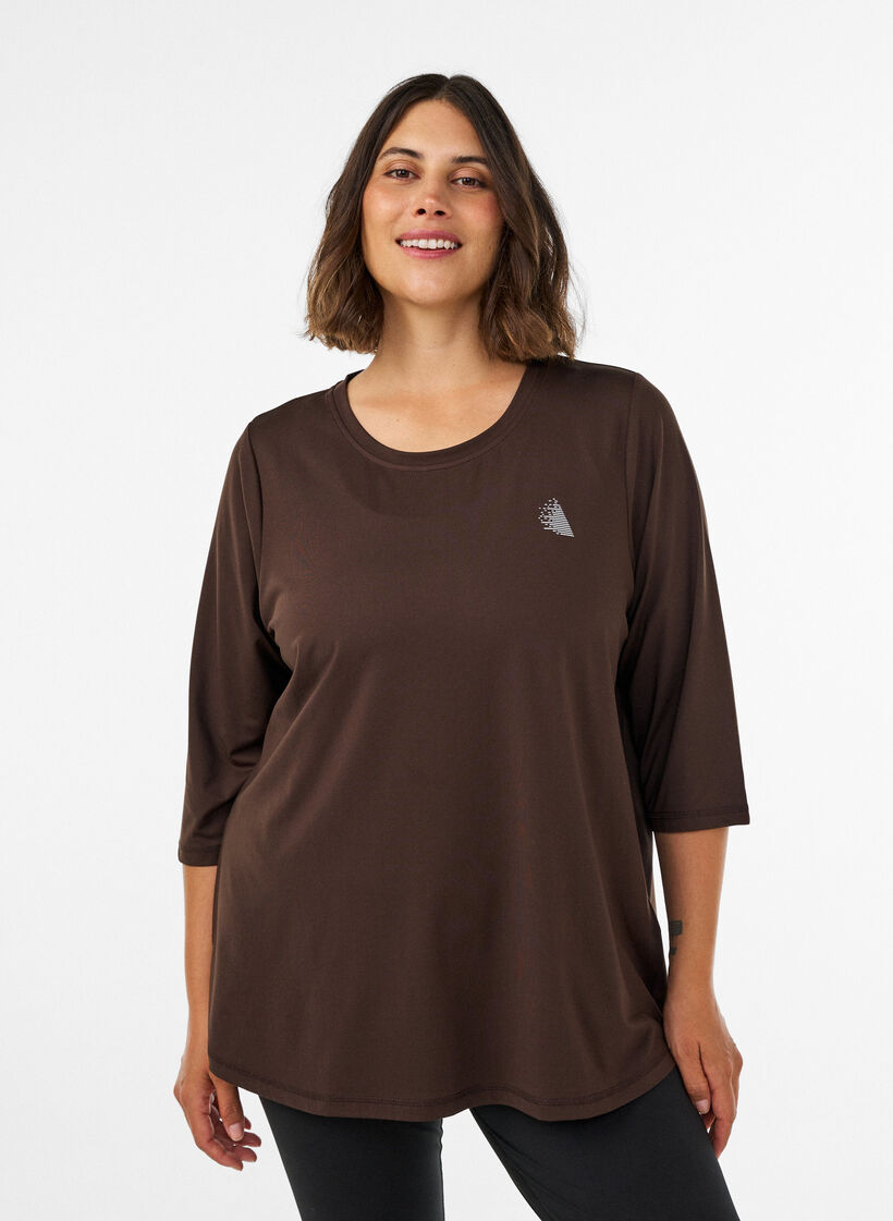 Sports top with 3/4 sleeves, Brown, Model image number 0