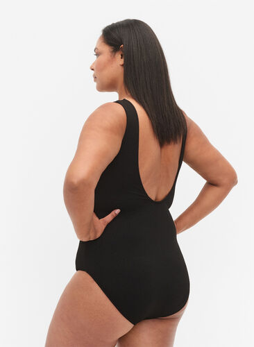 Swimsuit with wrap effect, Black, Model image number 1