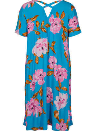 Floral viscose midi dress, Blue Pink Flower, Packshot image number 1