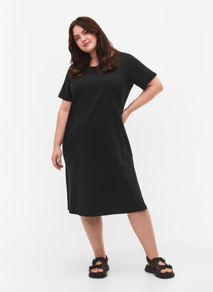 Cotton dress with short sleeves, Black, Model image number 2