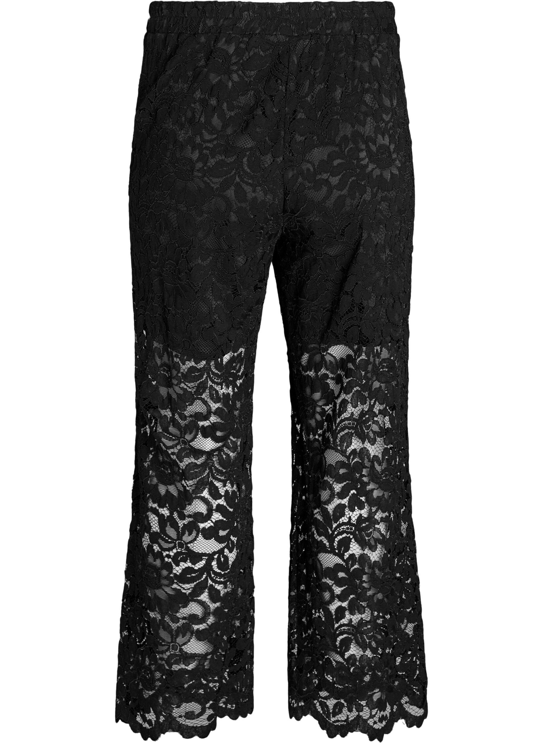 ZizzifashionHigh-waisted lace trousers with straight legs, Black, Packshot image number 1