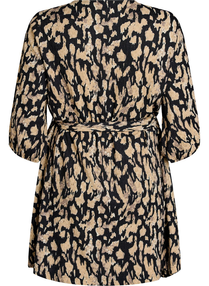 Short dress with 3/4 sleeves and pattern, Black, Packshot image number 1