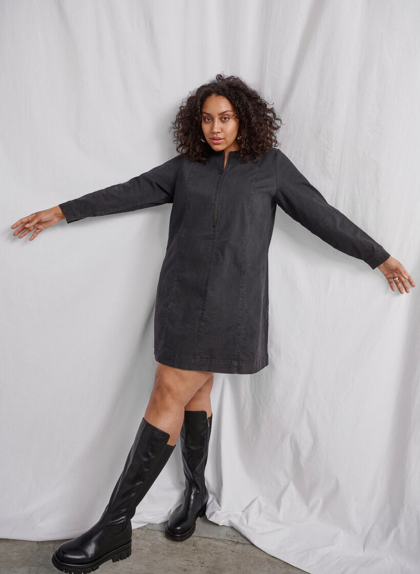 A-shape denim dress with zip, Grey Washed, Image image number 0