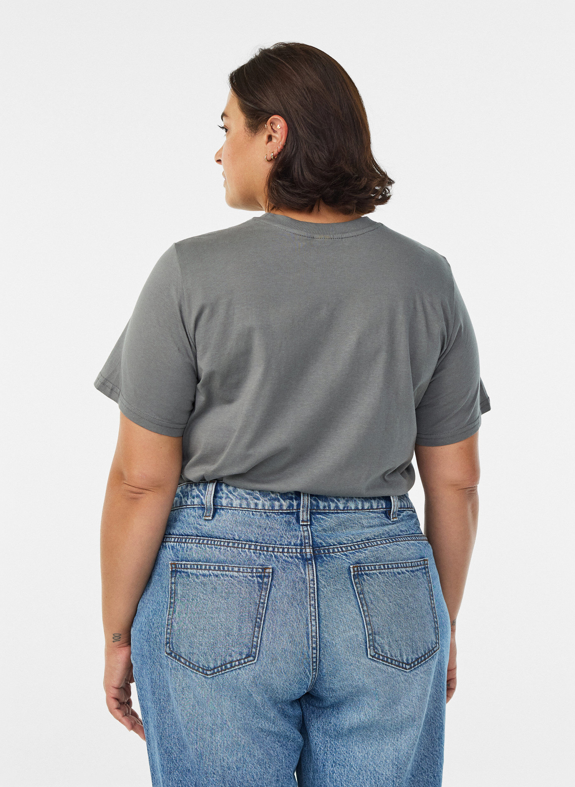 ZizzifashionBasic cotton T-shirt with round neck, Grey, Model image number 2