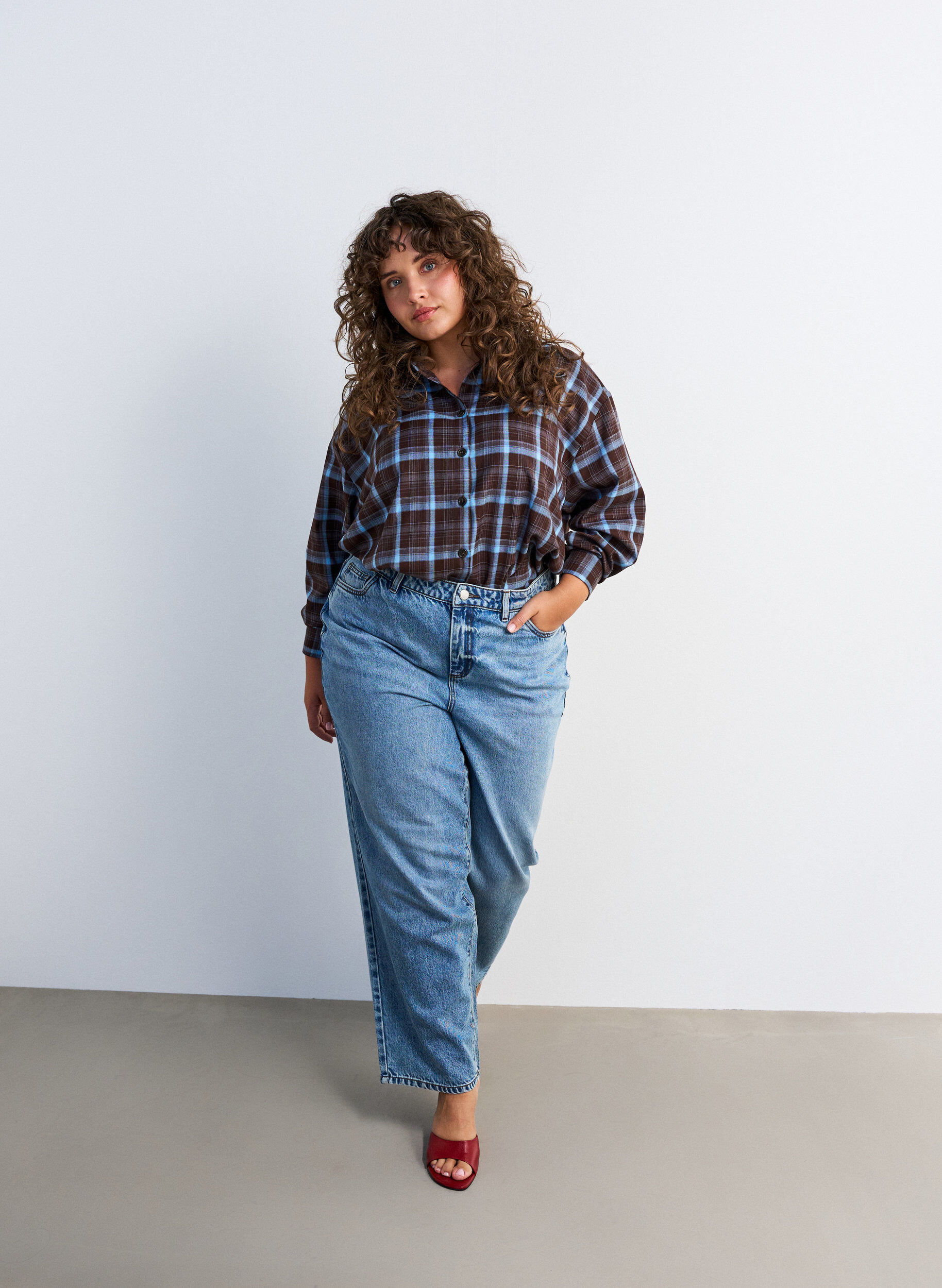 ZizzifashionChecked shirt with a loose fit, Brown, Model image number 3