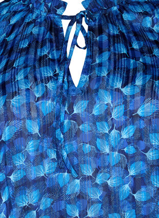 Long sleeve blouse with ruffles and print, Navy Blazer Leaf AOP, Packshot image number 2