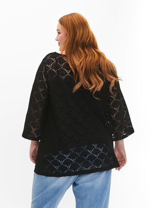Crochet blouse with 3/4 sleeves, Black, Model image number 1