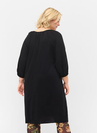 Viscose dress with v-neck, Black, Model image number 1