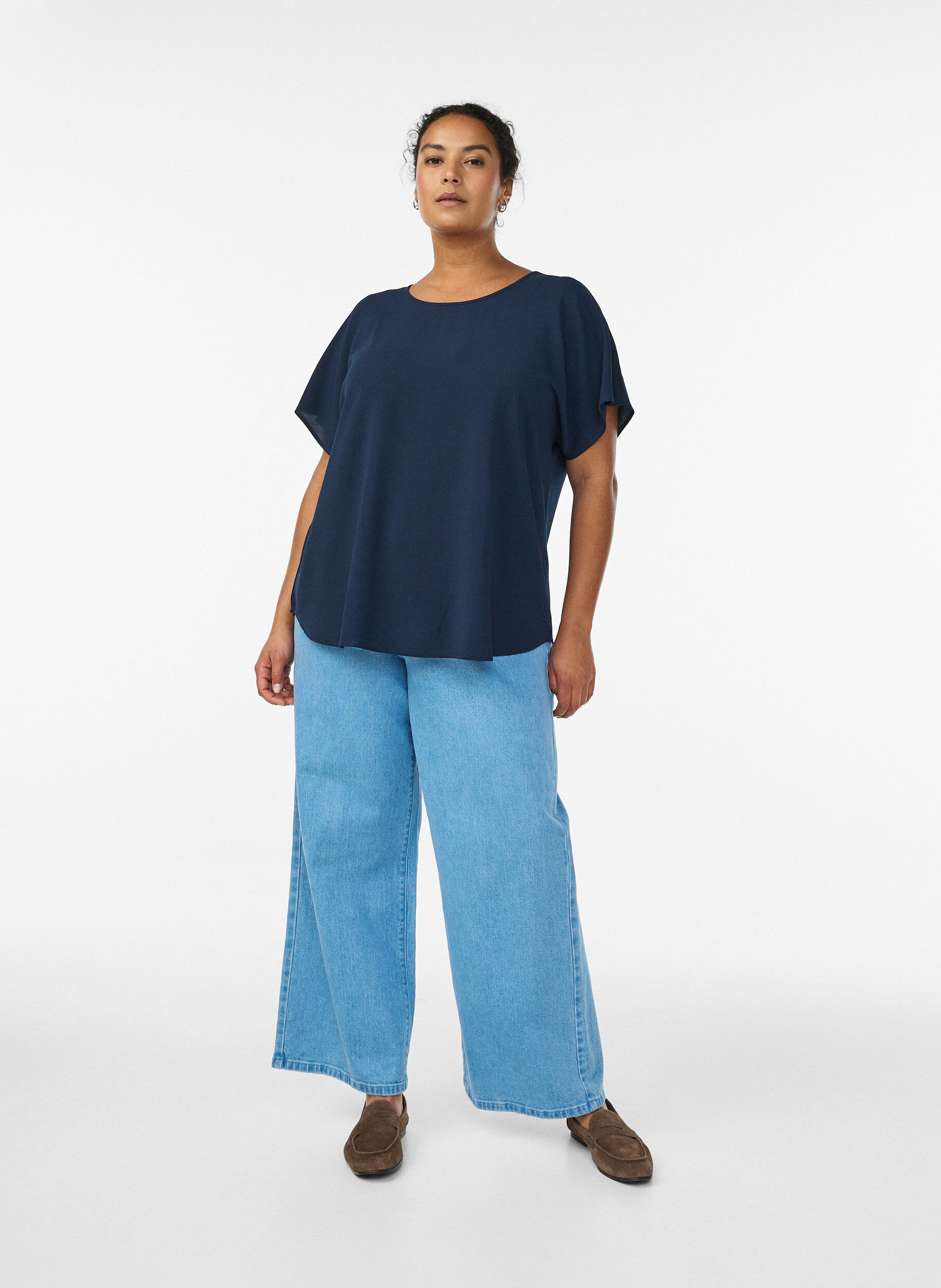 ZizzifashionBlouse with short sleeves and a round neckline, Blue, Model image number 1