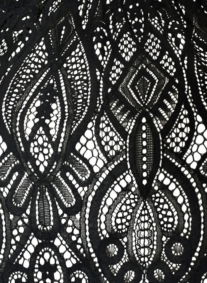 Lace blouse with long trumpet sleeves and ruffles, Black, Packshot image number 2