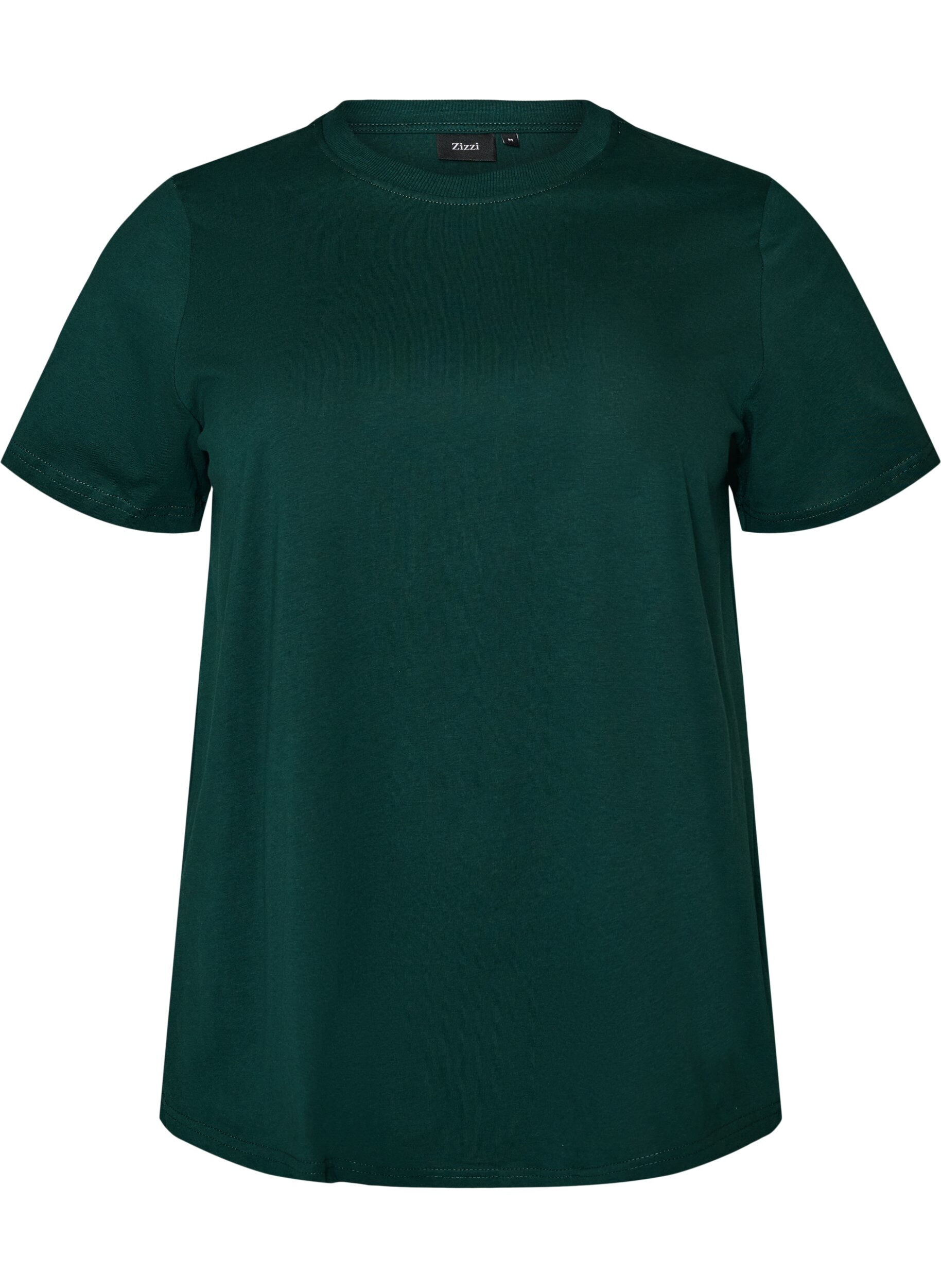 ZizzifashionBasic cotton T-shirt with round neck, Green, Packshot image number 0