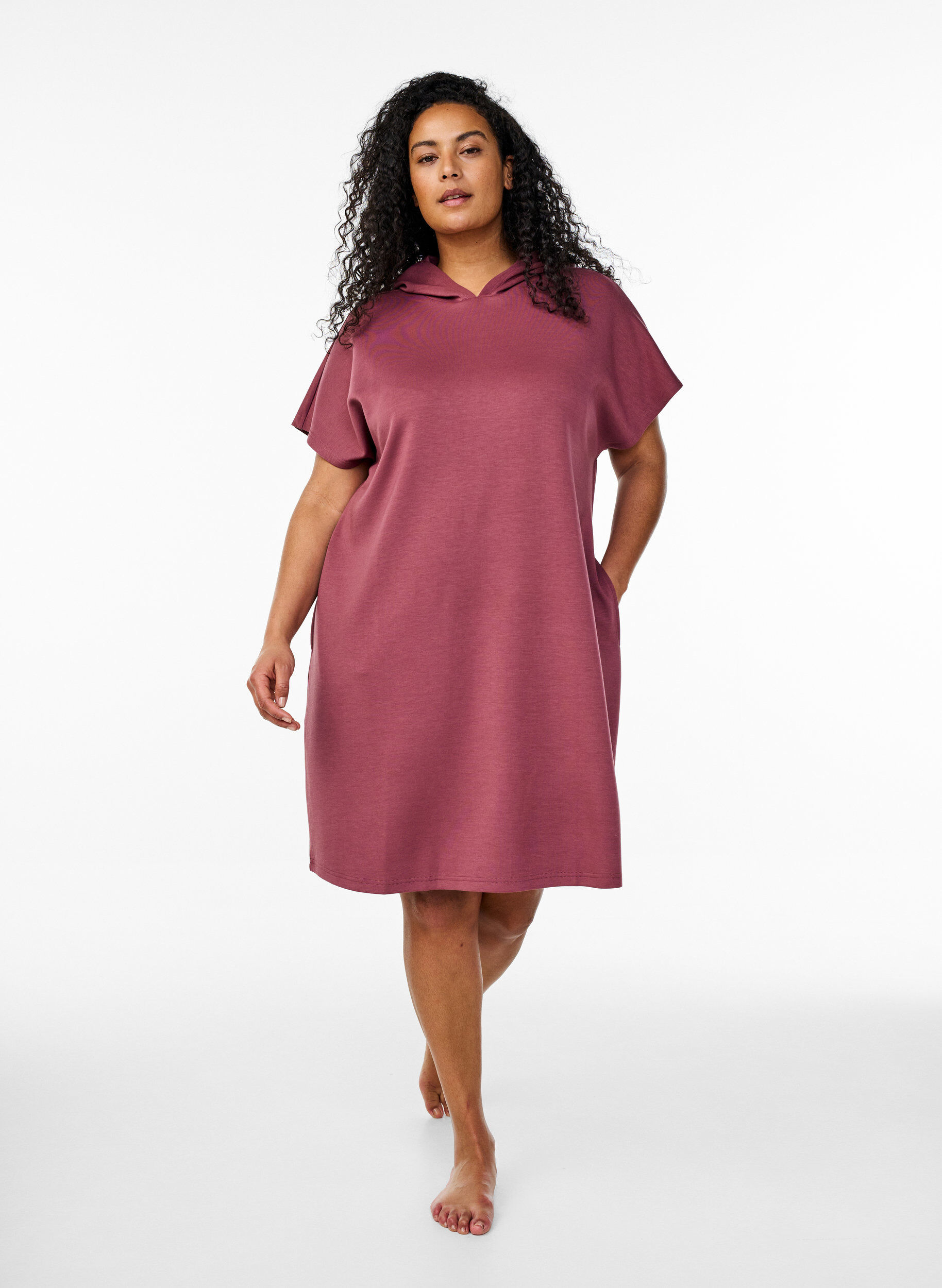 Zizzifashion Short sleeve sweat dress in modal mix, Brown, Model image number 1