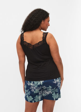 Viscose top with lace edge, Black, Model image number 1