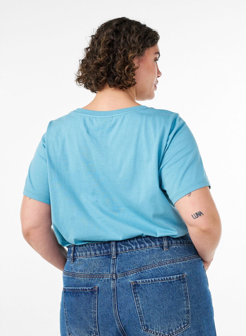Cotton T-shirt with print, Blue, Model image number 2