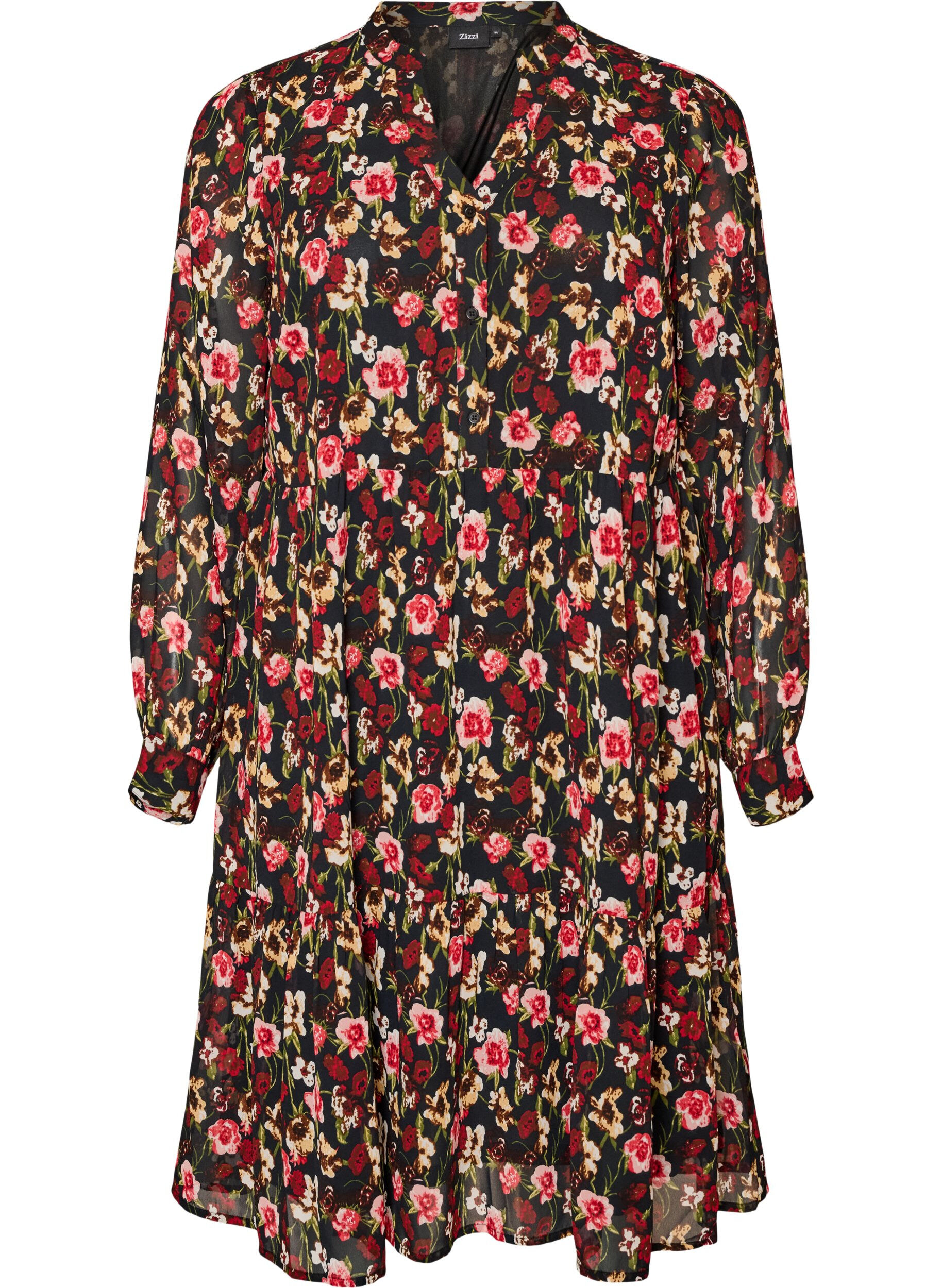 ZizzifashionDress with all-over print and a ruffle layer, Black, Packshot image number 0
