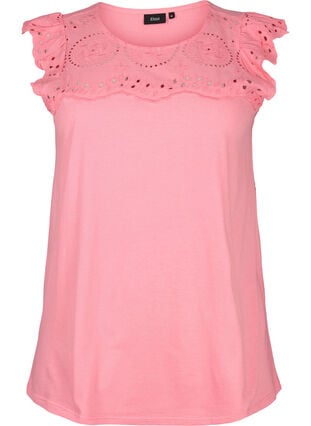 Organic cotton T-shirt with broderie anglaise, Strawberry Pink , Packshot image number 0