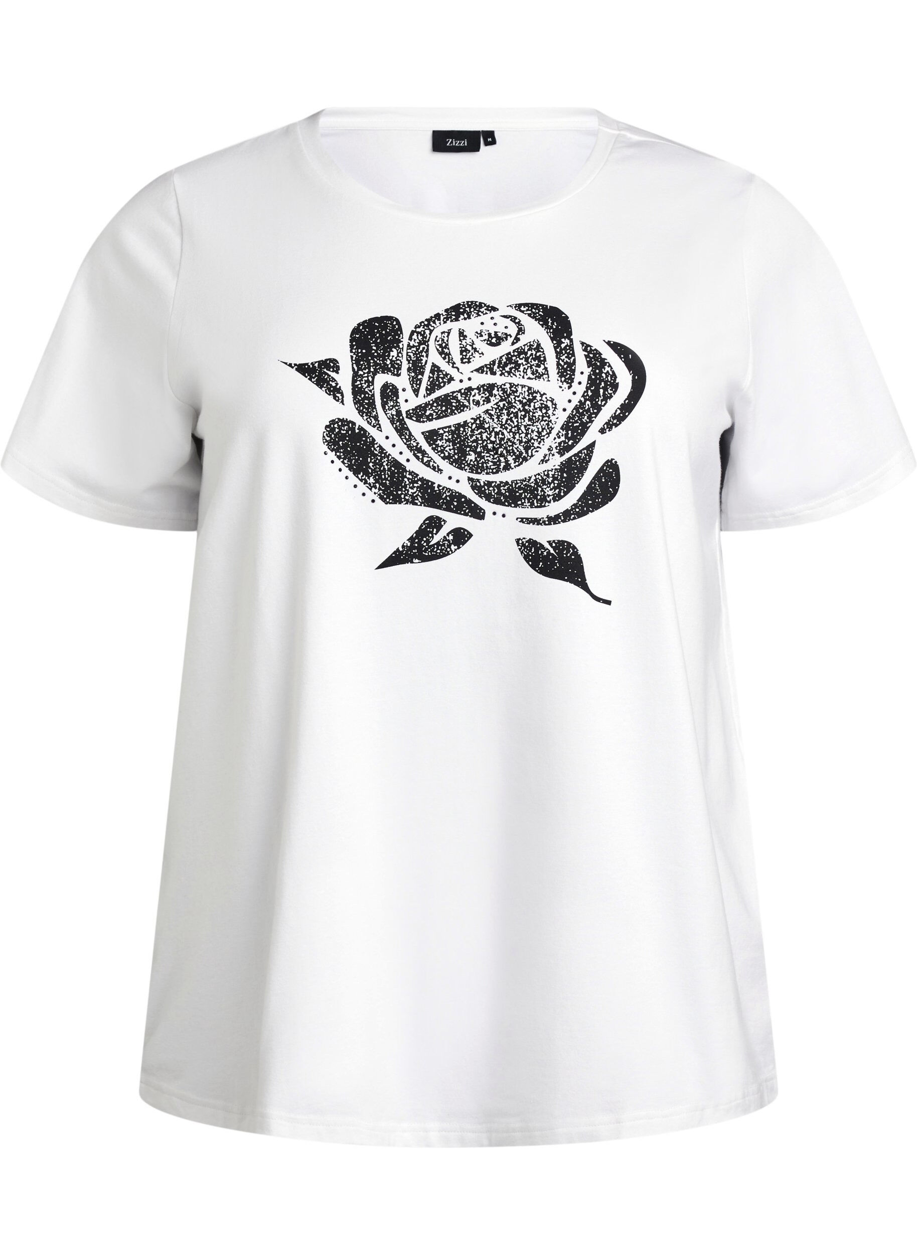Zizzifashion T-shirt in organic cotton with floral print, B. White w. Rose, Packshot image number 0