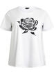T-shirt in organic cotton with floral print, B. White w. Rose, Packshot image number 0