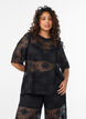 Lace blouse with a graphic pattern and 1/2-length sleeves, Black, Model image number 0