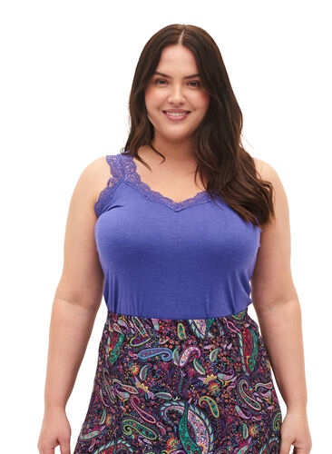 2-pack top with lace, Black/Purple Coral, Model image number 0