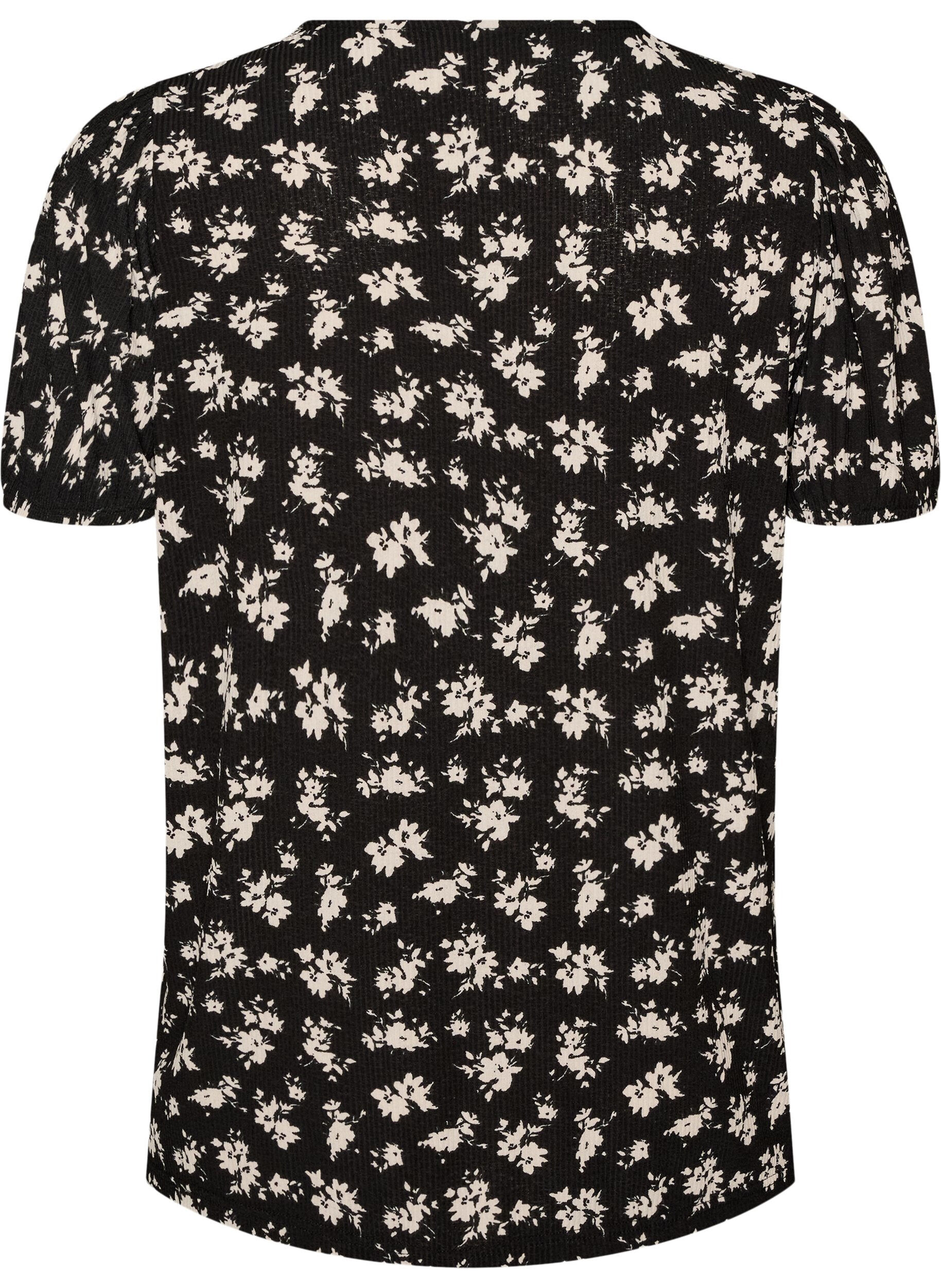ZizzifashionBlouse with long sleeves and floral print, Black, Packshot image number 1
