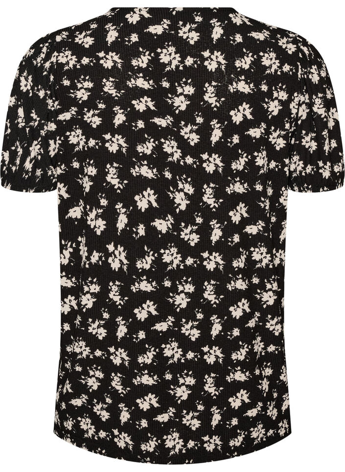 Blouse with long sleeves and floral print, Black, Packshot image number 1