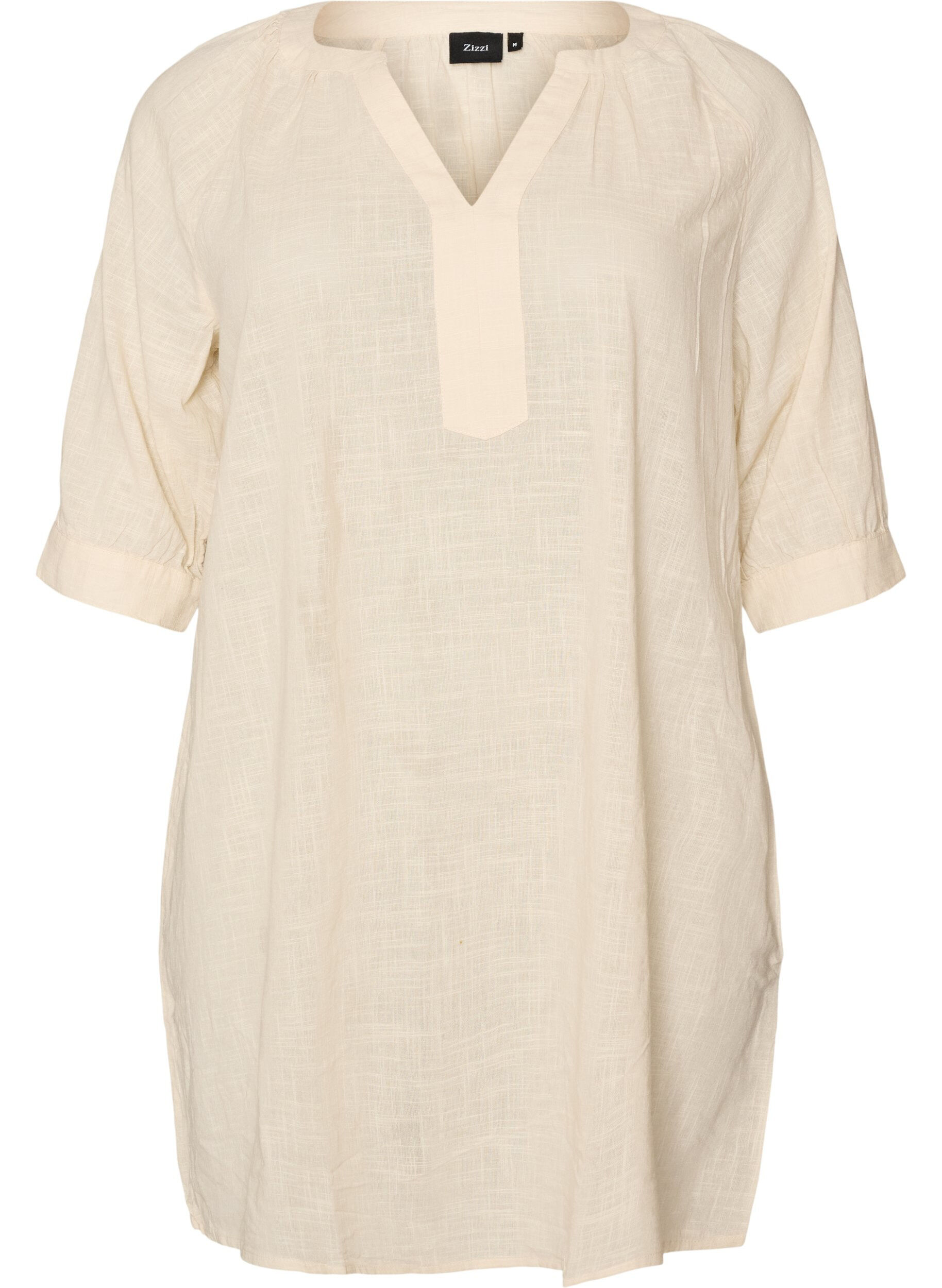 ZizzifashionCotton tunic with V-neck, Vanilla, Packshot image number 0
