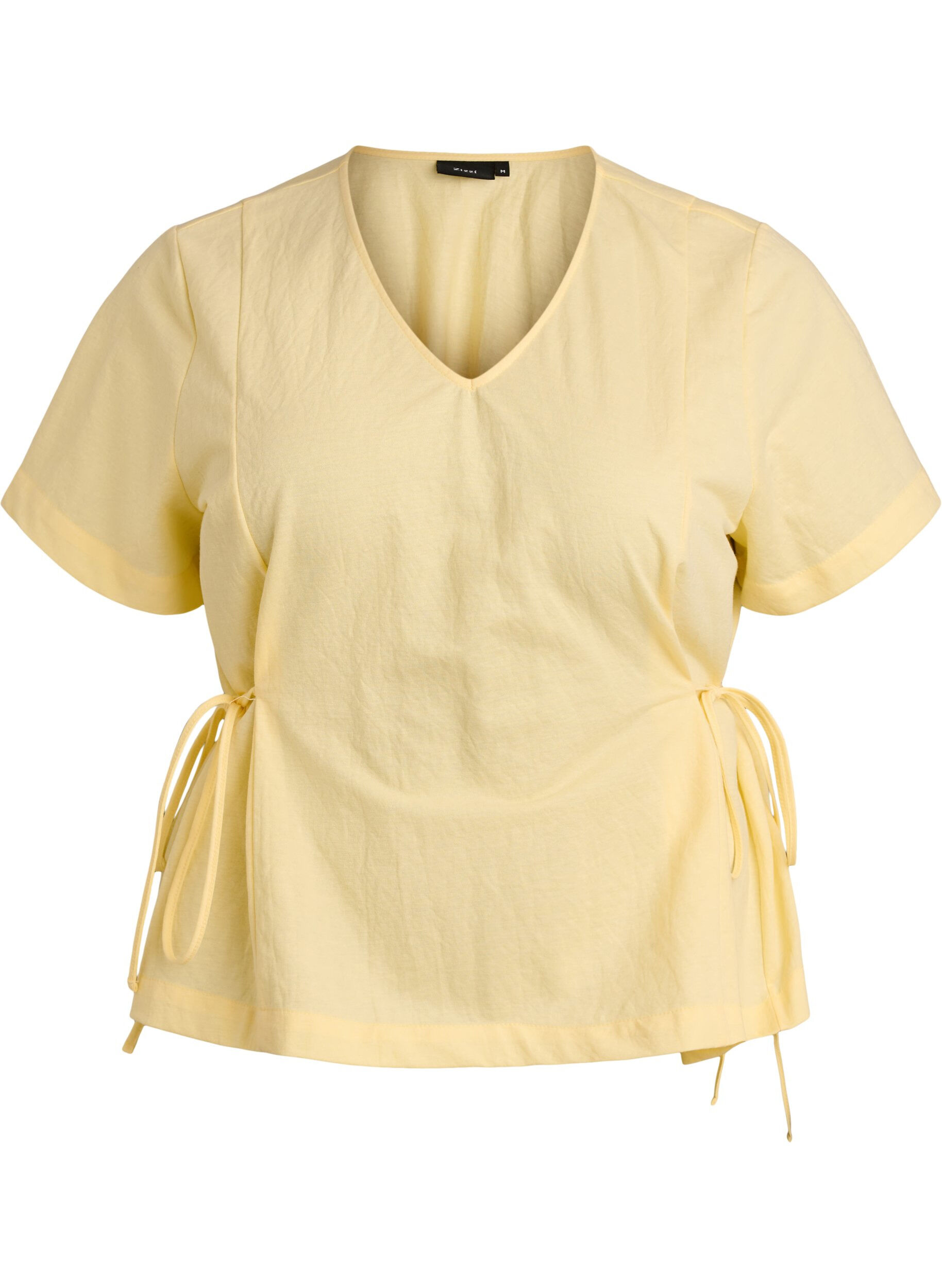 ZizzifashionBlouse in a cotton blend with a V-neck and tie-string, Yellow, Packshot image number 0