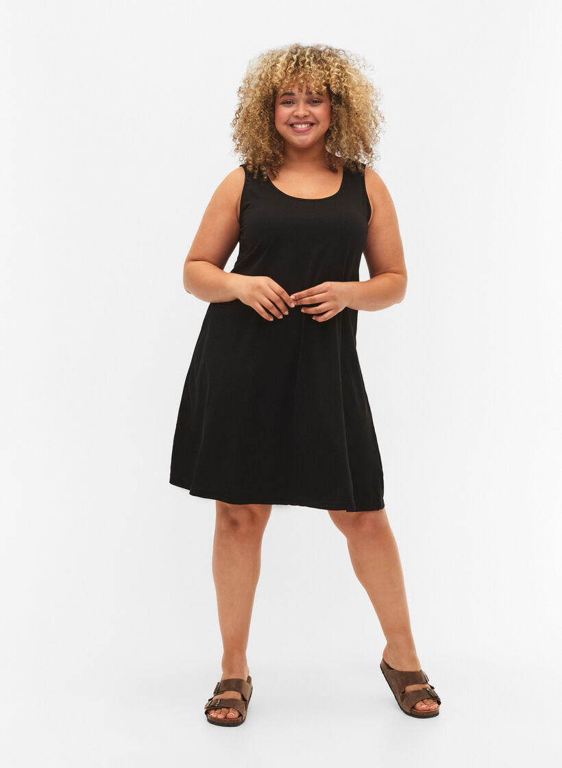 Sleeveless cotton dress with a-shape, Black, Model image number 2