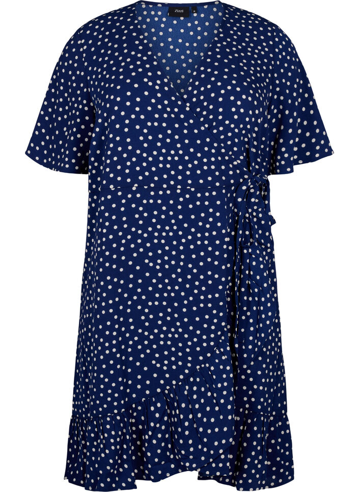 Printed wrap dress with short sleeves, Blue, Packshot image number 0