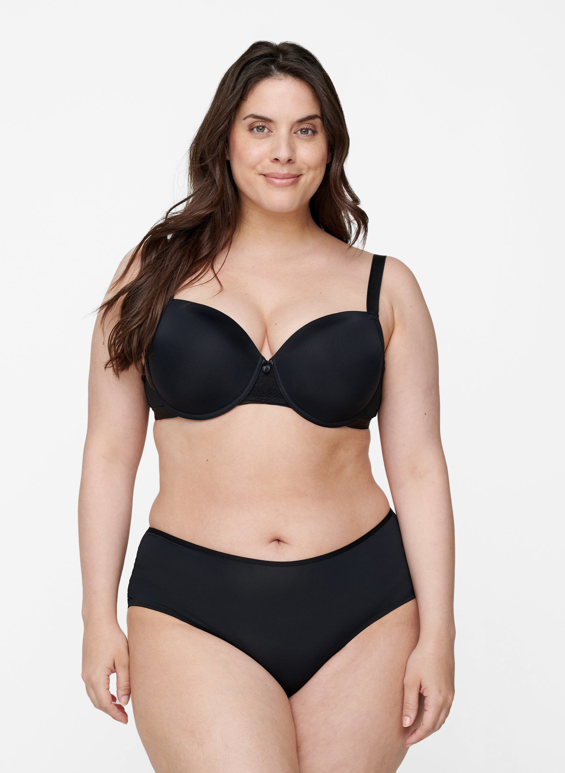 ZizzifashionMoulded bra with mesh, Black, Model image number 1