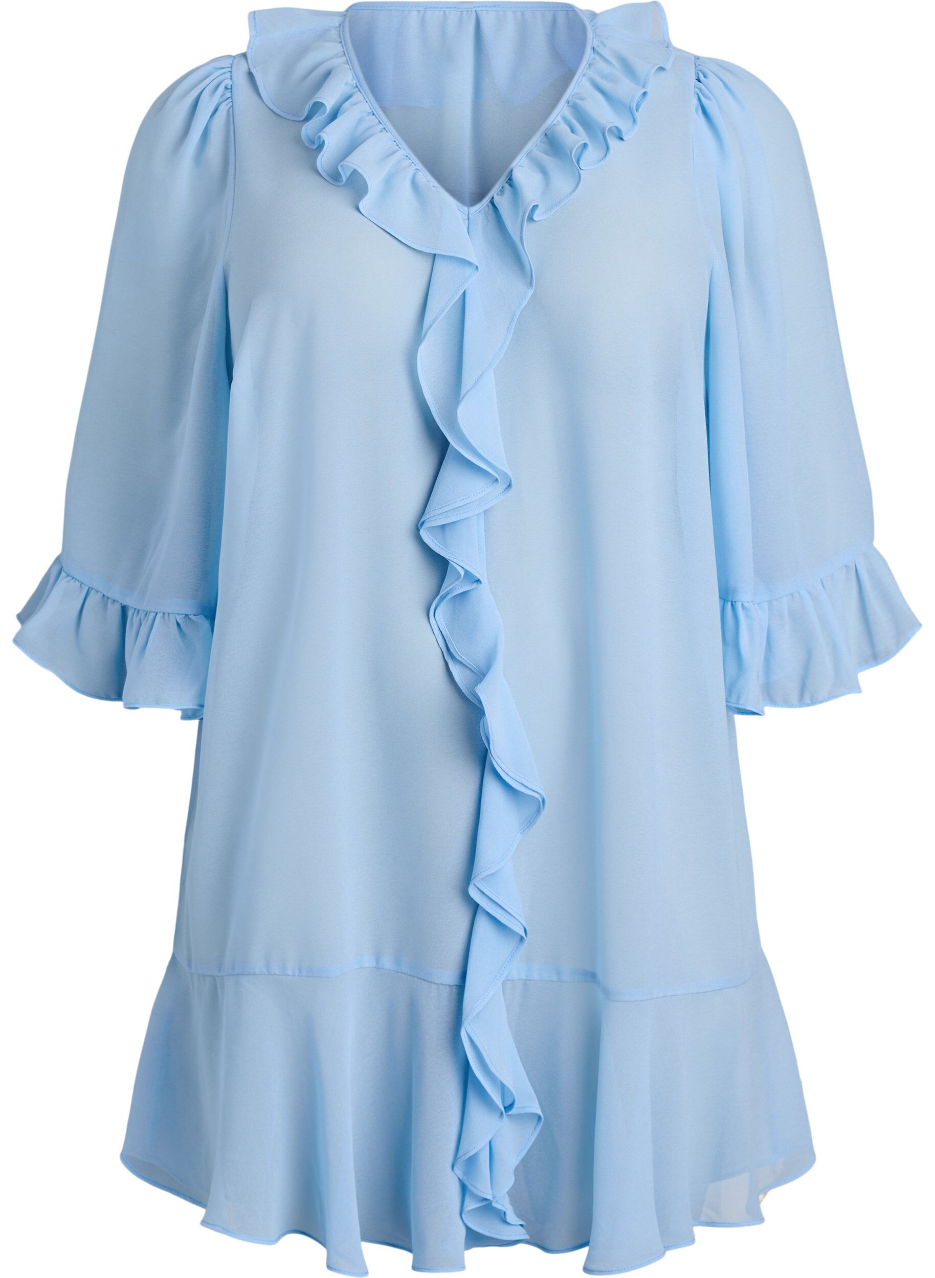 ZizzifashionTunic with ruffles and 3/4 sleeves, Light Blue, Packshot image number 0