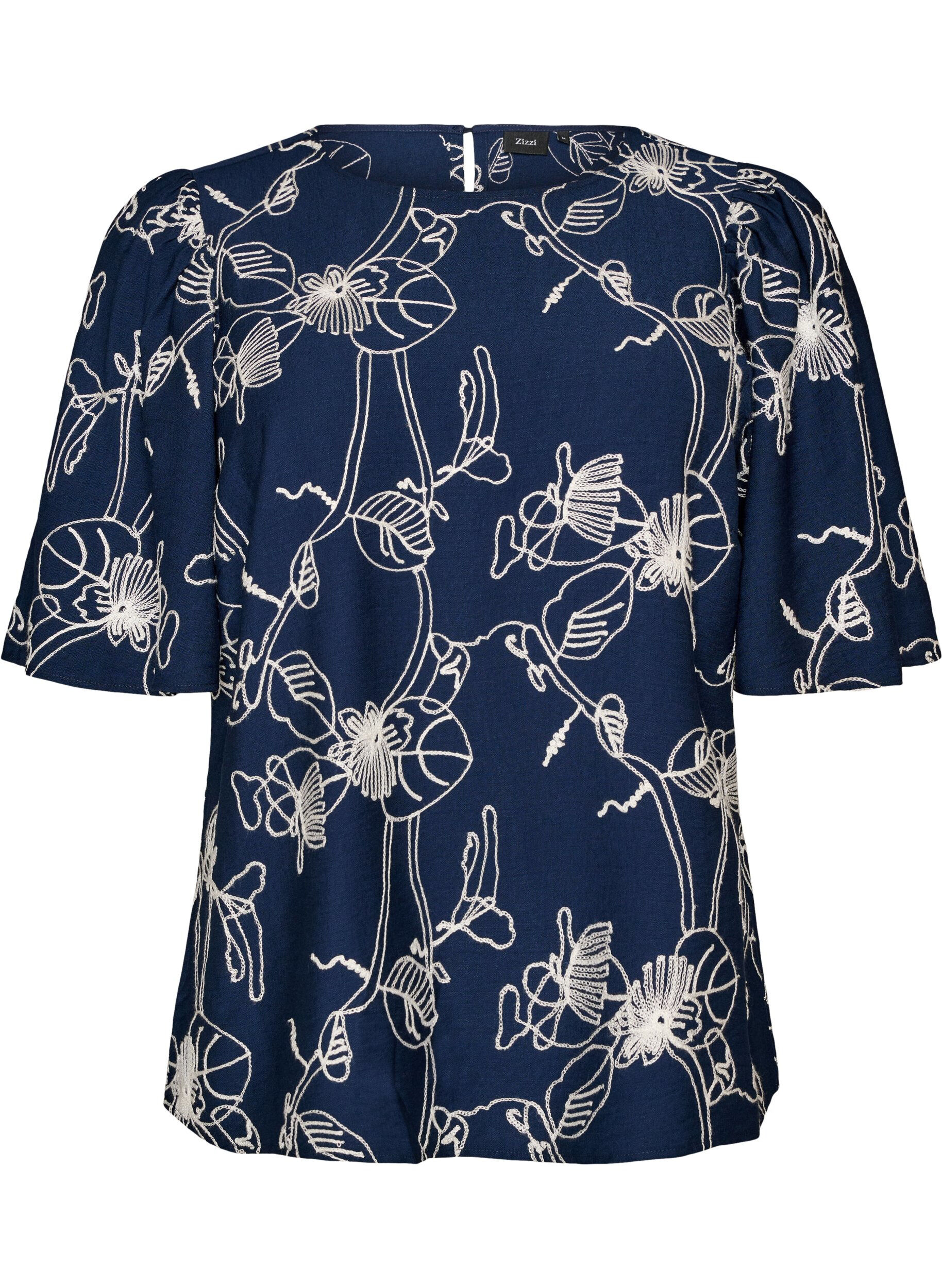 ZizzifashionShort-sleeved blouse with embroidered pattern, Blue, Packshot image number 0