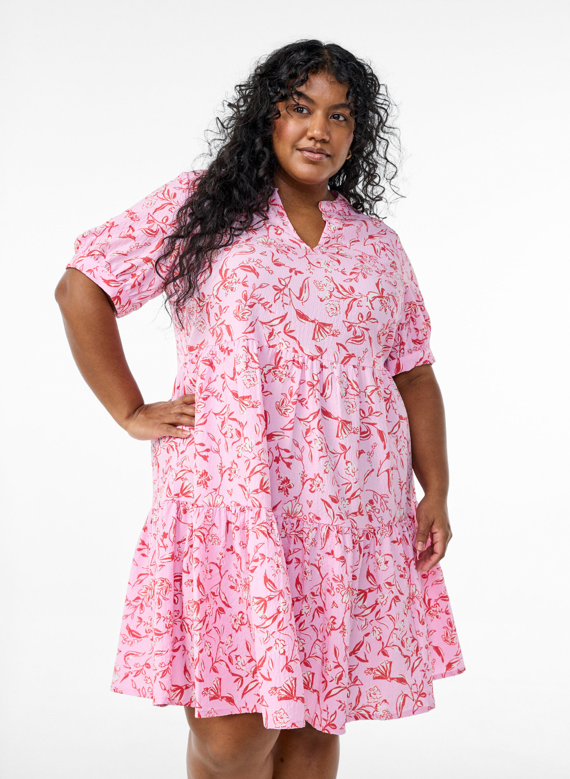 Short A-line dress, Purple, Model