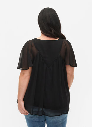  Plain top with batwing sleeves and V-neck, Black, Model image number 1