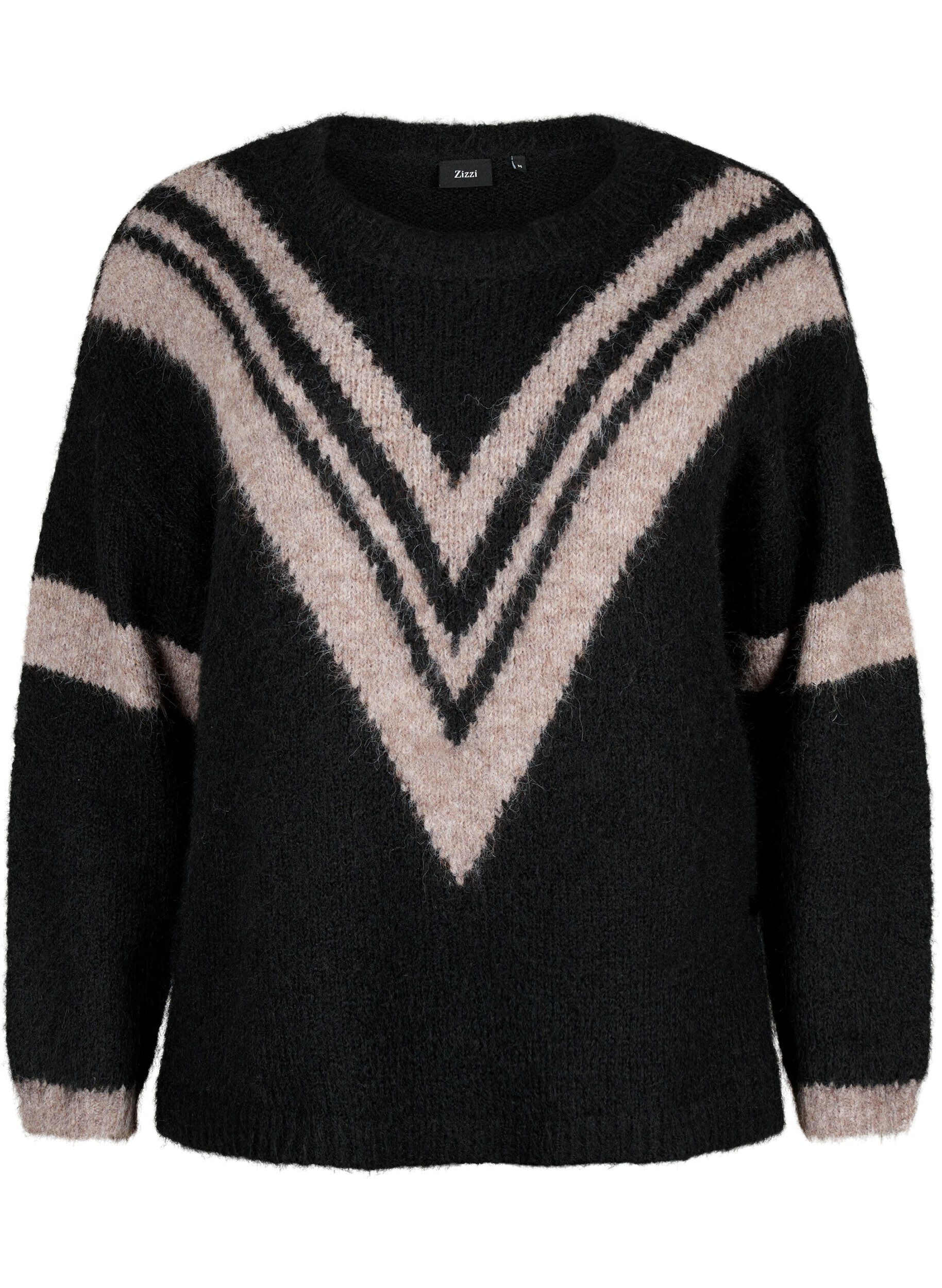 Zizzifashion Knitted sweater with striped detail, Black Comb, Packshot image number 0