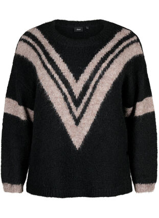 Knitted sweater with striped detail, Black Comb, Packshot image number 0