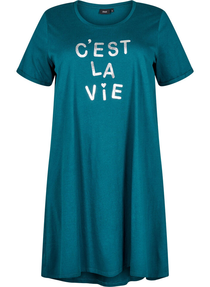 Short-sleeved nightgown in organic cotton, Green, Packshot image number 0