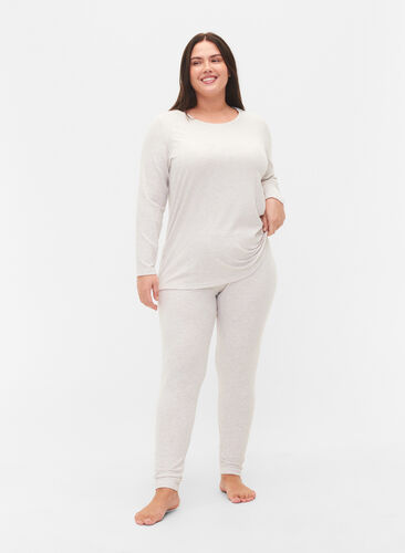 Tight-fitting trousers in rib, Natural Mélange, Model image number 0